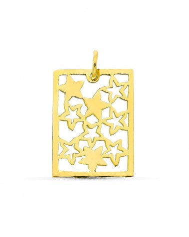 Colgante oro 18k rectangular calado estrellas