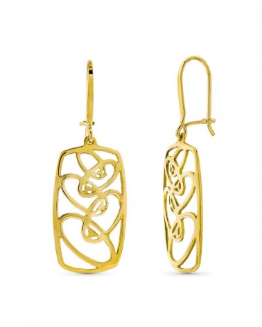 Pendientes oro amarillo 18k rectangulares calados gancho