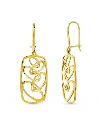 Pendientes oro amarillo 18k rectangulares calados gancho