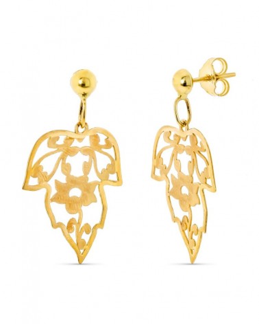 Pendientes oro 18k hojas caladas mate y brillo