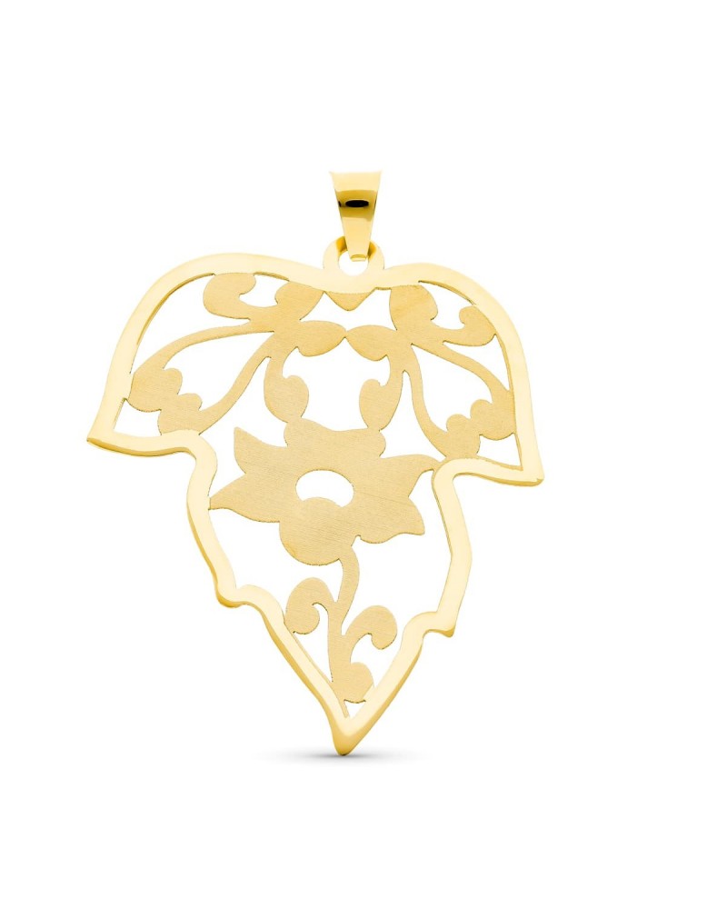 Colgante oro 18k hoja calada mate y brillo