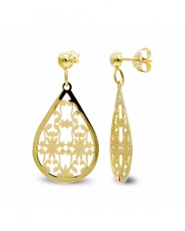 Pendientes oro amarillo 18k calado gota oval 3,7 gramos