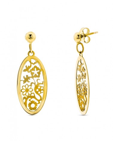 Pendientes oro 18k amarillo calados ovalados 36x13mm