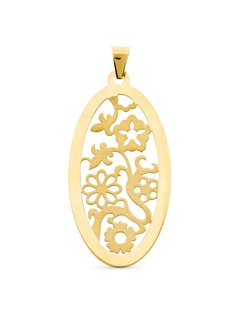 Colgante oro amarillo 18k oval calado motivos florales 3,88 gramo