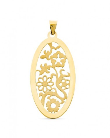 Colgante oro amarillo 18k oval calado motivos florales 3,88 gramo