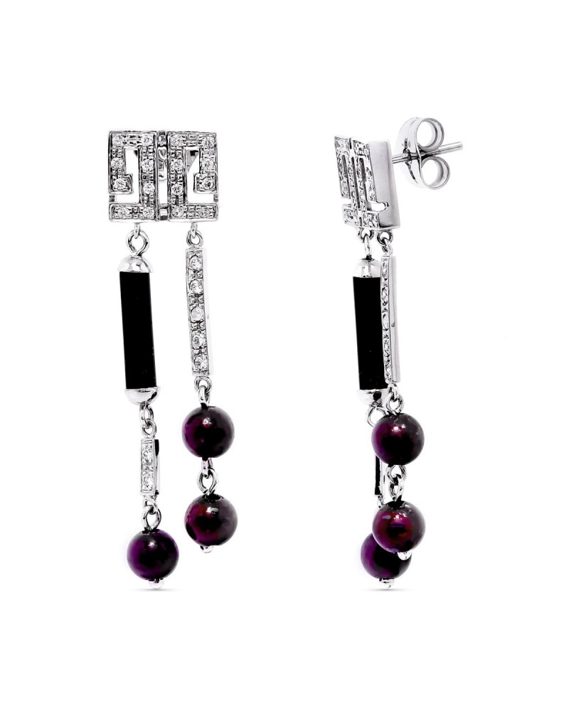 Pendientes oro blanco 18k largos circonita 43x10mm