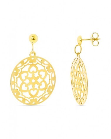 Pendientes oro 18k calados diseño floral redondos