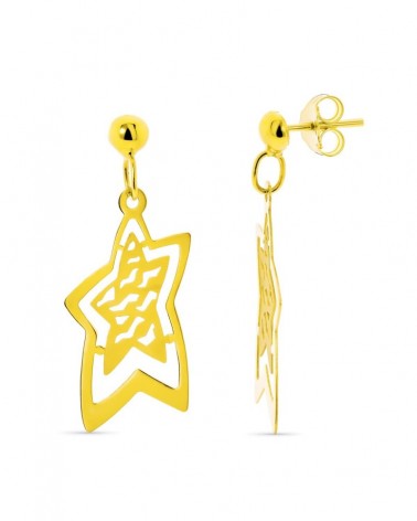 Pendientes oro 18k estrella calada mate brillo