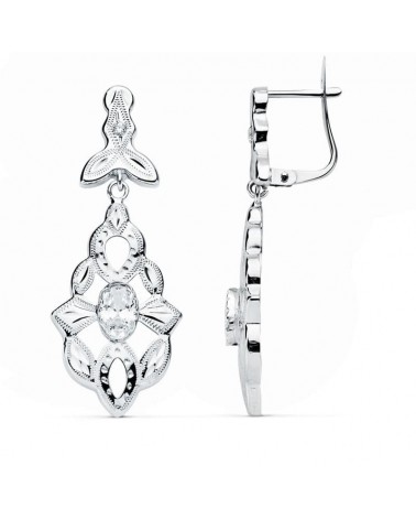 Pendientes oro blanco 18k diseño cubana 38x14mm