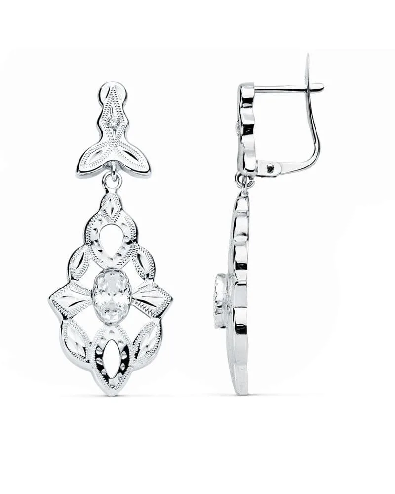 Pendientes oro blanco 18k diseño cubana 38x14mm