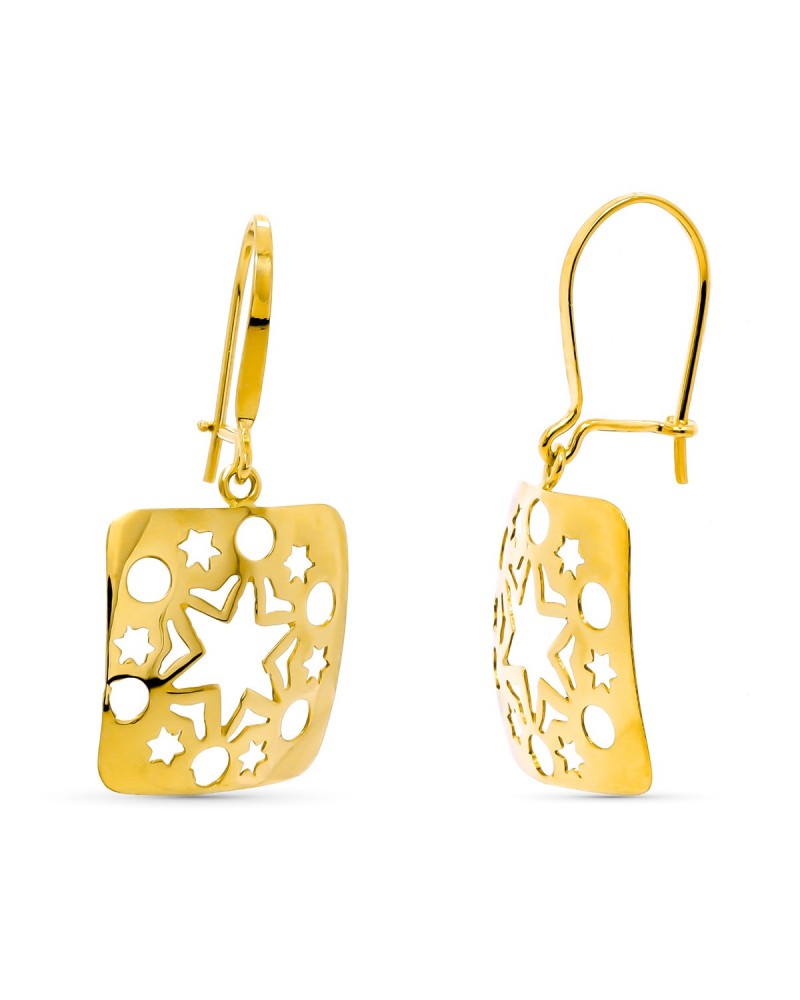 Pendientes oro 18k calados estrellas cierre gancho 31x16mm