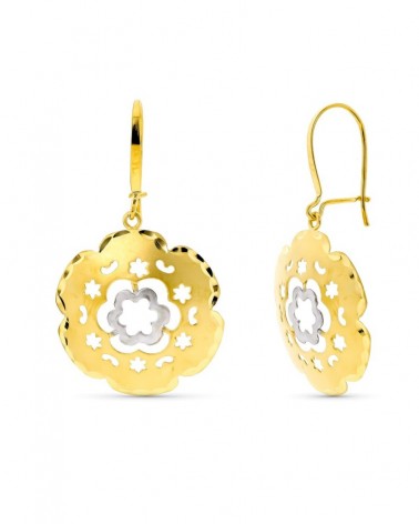 Pendientes oro 18k bicolor flor calada 3,15 gramos