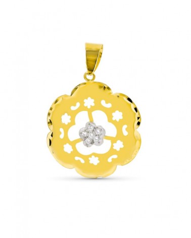 Colgante oro 18k bicolor flor circonita 24x21mm