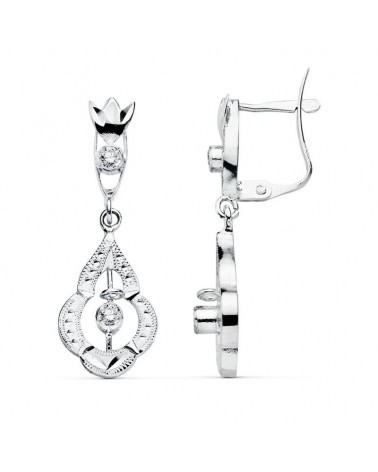 Pendientes oro blanco 18k diseño cubano catalán 29x10mm