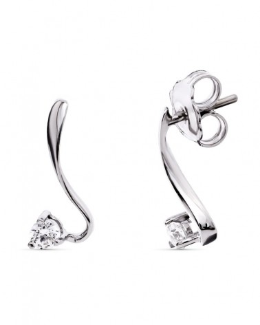 Pendientes oro blanco 18k circonita cierre presión 1,84 gramos