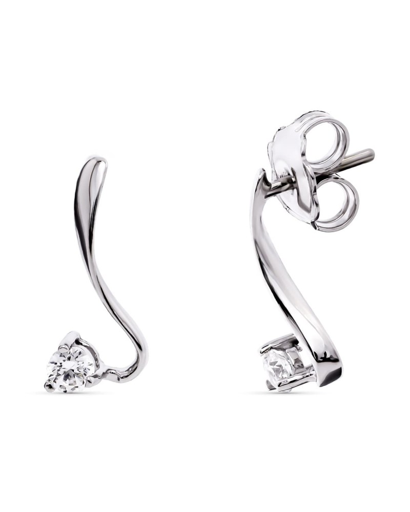 Pendientes oro blanco 18k circonita cierre presión 1,84 gramos