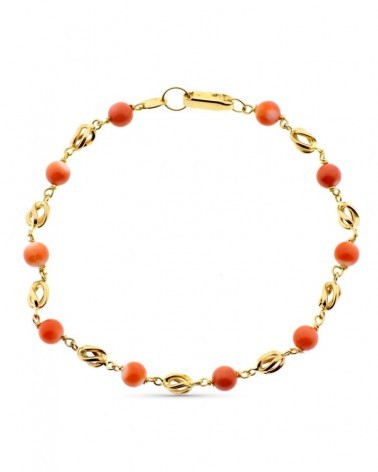 Pulsera oro amarillo 18k coral japonés 5mm 5 gramos