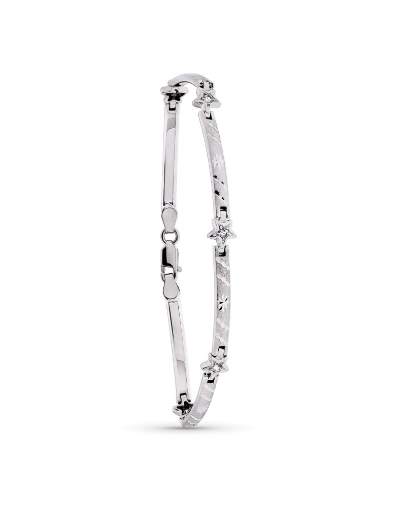 Pulsera oro blanco 18k barras estrellas mate brillo 7,35 gramos