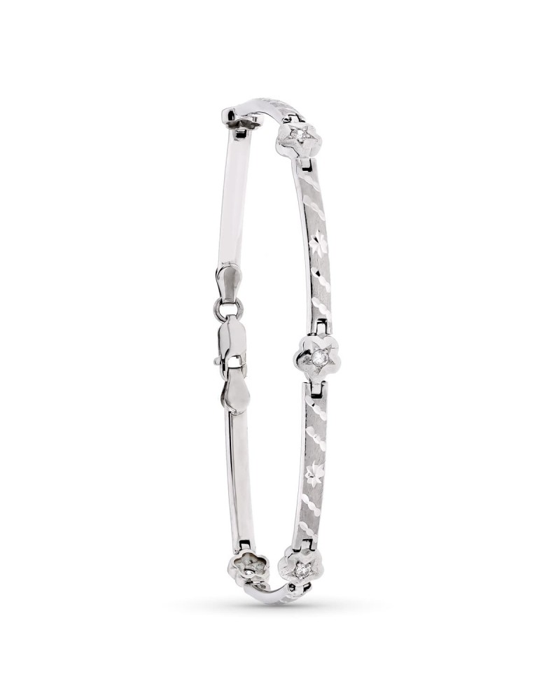 Pulsera oro blanco 18k barras flores acabado mate 7,9 gramos