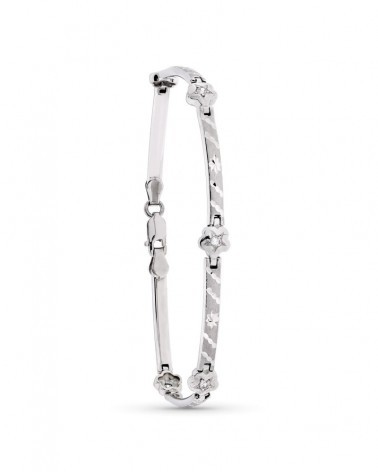 Pulsera oro blanco 18k barras flores acabado mate 7,9 gramos