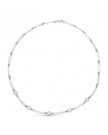 Gargantilla oro blanco 18k circonitas mate brillo 16,25 gramos