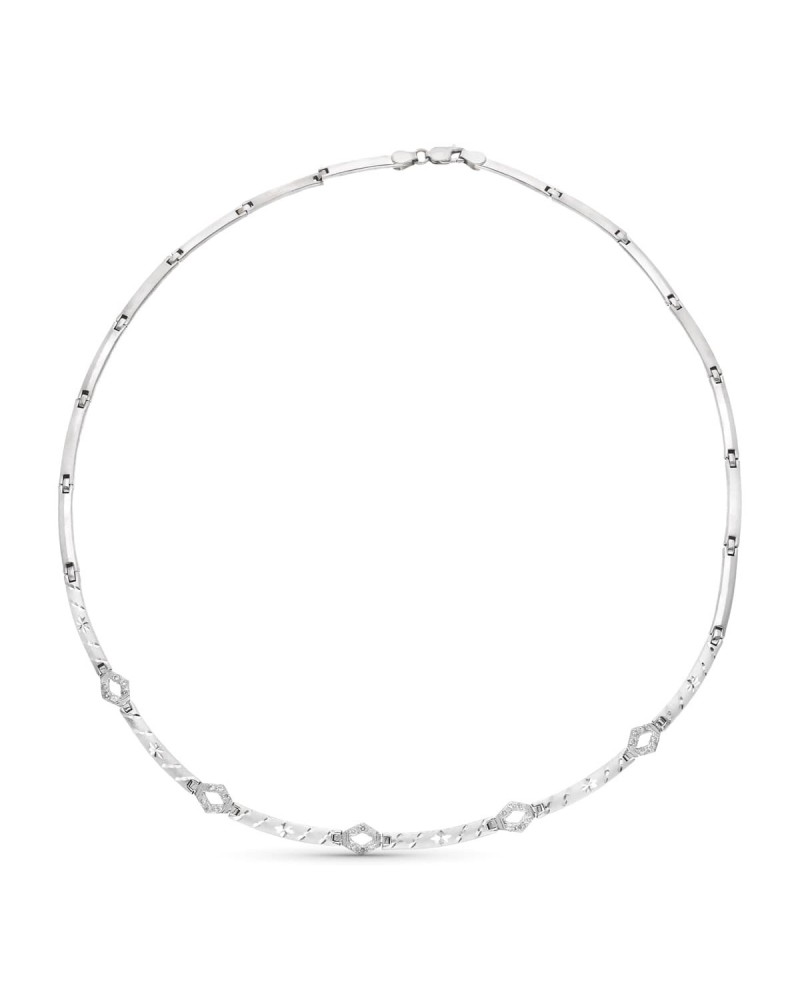Gargantilla oro blanco 18k circonitas mate brillo 16,25 gramos