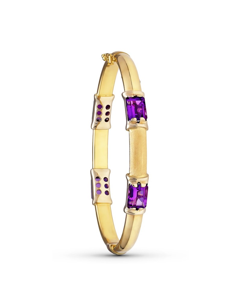 Pulsera oro amarillo 18k rígida piedras violeta 14,2 gramos