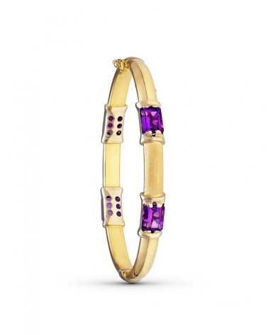 Pulsera oro amarillo 18k rígida piedras violeta 14,2 gramos