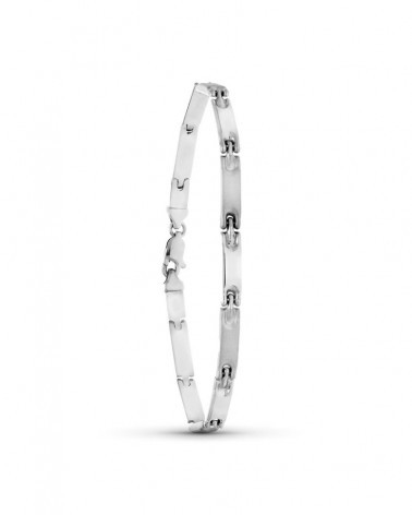 Pulsera oro blanco 18k eslabones rectangulares mate brillo 19 cm