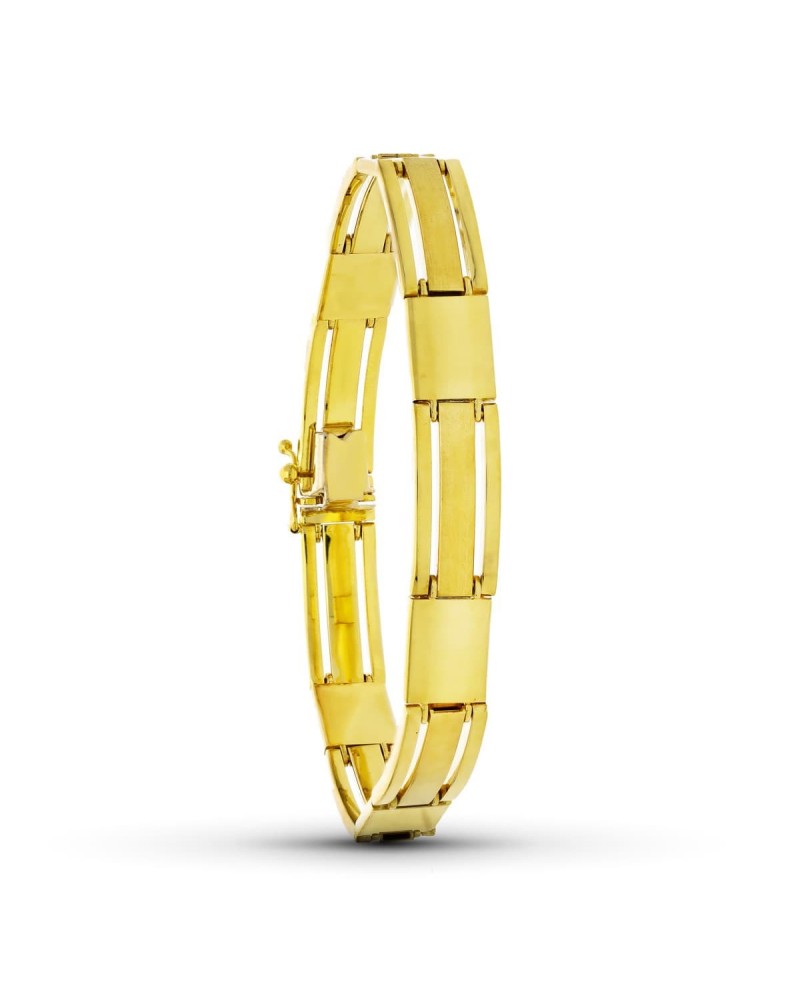 Pulsera oro amarillo 18k eslabones rectangulares mate brillo 27,8