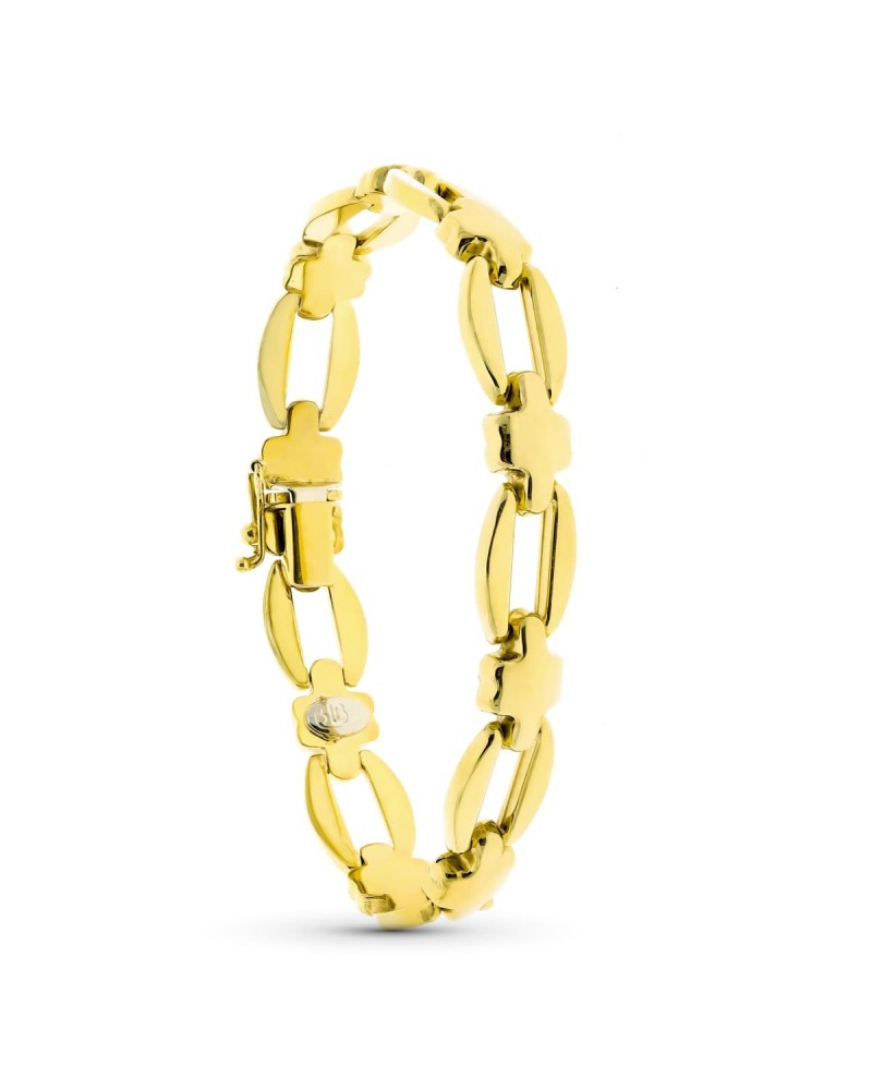 Pulsera oro 18k amarillo eslabones cruz 19 cm 17,9 gramos