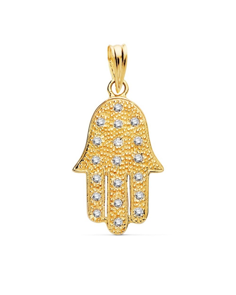 Colgante oro 18k Mano de Fátima circonitas 22x15mm