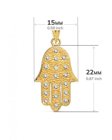 Colgante oro 18k Mano de Fátima circonitas 22x15mm