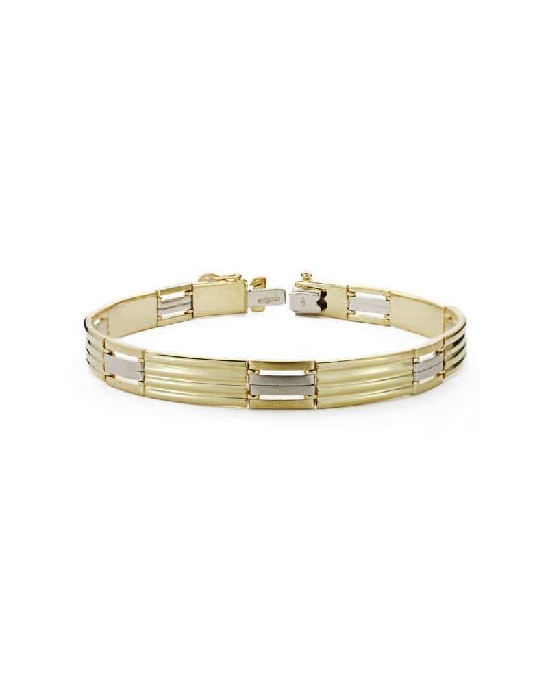 Pulsera oro bicolor 18k hombre eslabones rectangulares 21,5 cm
