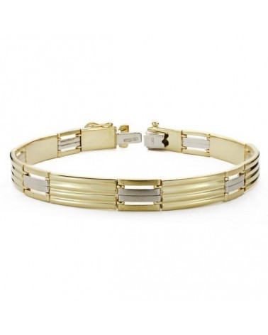 Pulsera oro bicolor 18k hombre eslabones rectangulares 21,5 cm