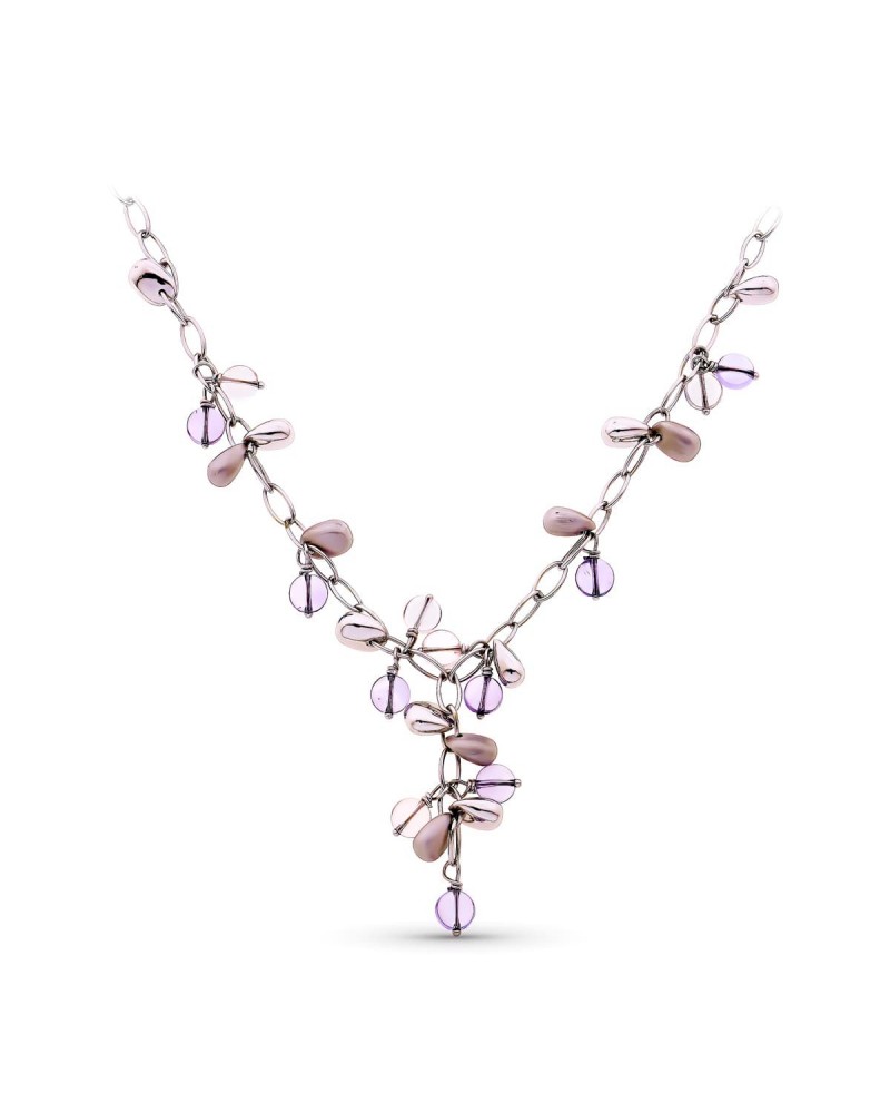 Gargantilla oro blanco 18k piedras violetas y rosas