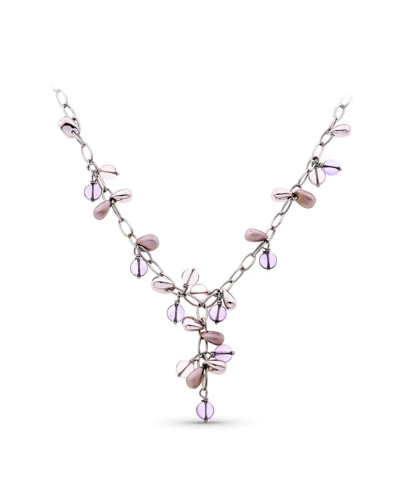 Gargantilla oro blanco 18k piedras violetas y rosas