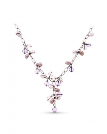 Gargantilla oro blanco 18k piedras violetas y rosas