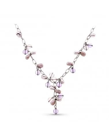 Gargantilla oro blanco 18k piedras violetas y rosas