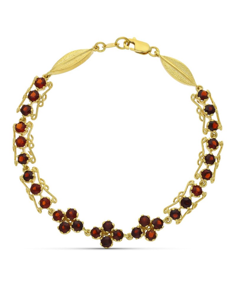 Pulsera oro 18k amarillo granates 19cm