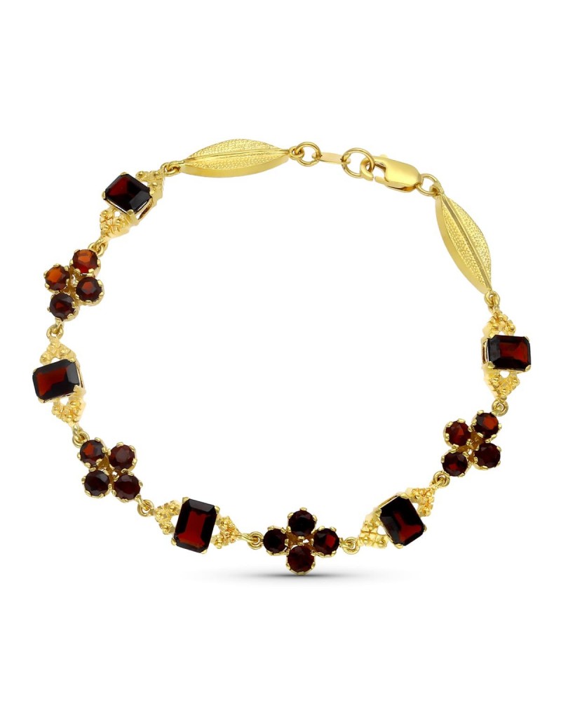Pulsera oro amarillo 18k granates 19cm