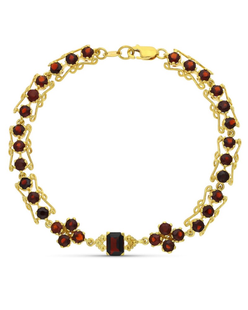Pulsera oro 18k amarillo granates 19cm