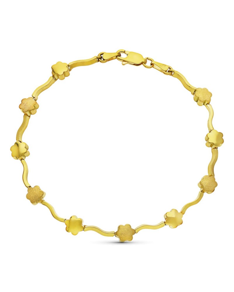 Pulsera oro 18k flores mate y brillo 10,3g