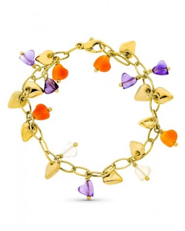 Pulsera oro 18k amarillo charms piedras color