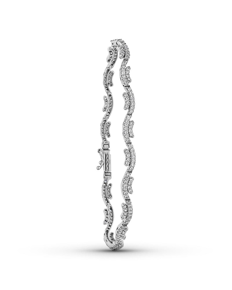 Pulsera oro blanco 18k circonitas diseño hojas 10,8g
