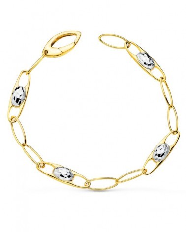 Pulsera oro 18k bicolor eslabones motivos tallados 6mm