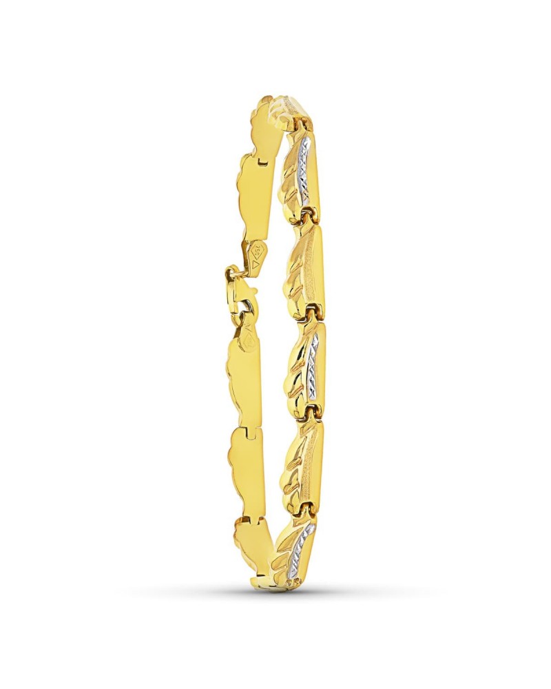 Pulsera oro 18k bicolor estampación tallada 6,3g