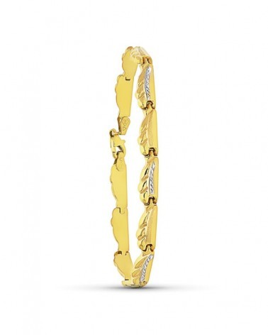 Pulsera oro 18k bicolor estampación tallada 6,3g