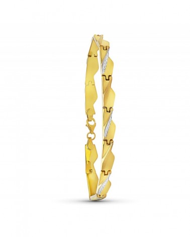 Pulsera oro 18k bicolor eslabones estampados 7,8g