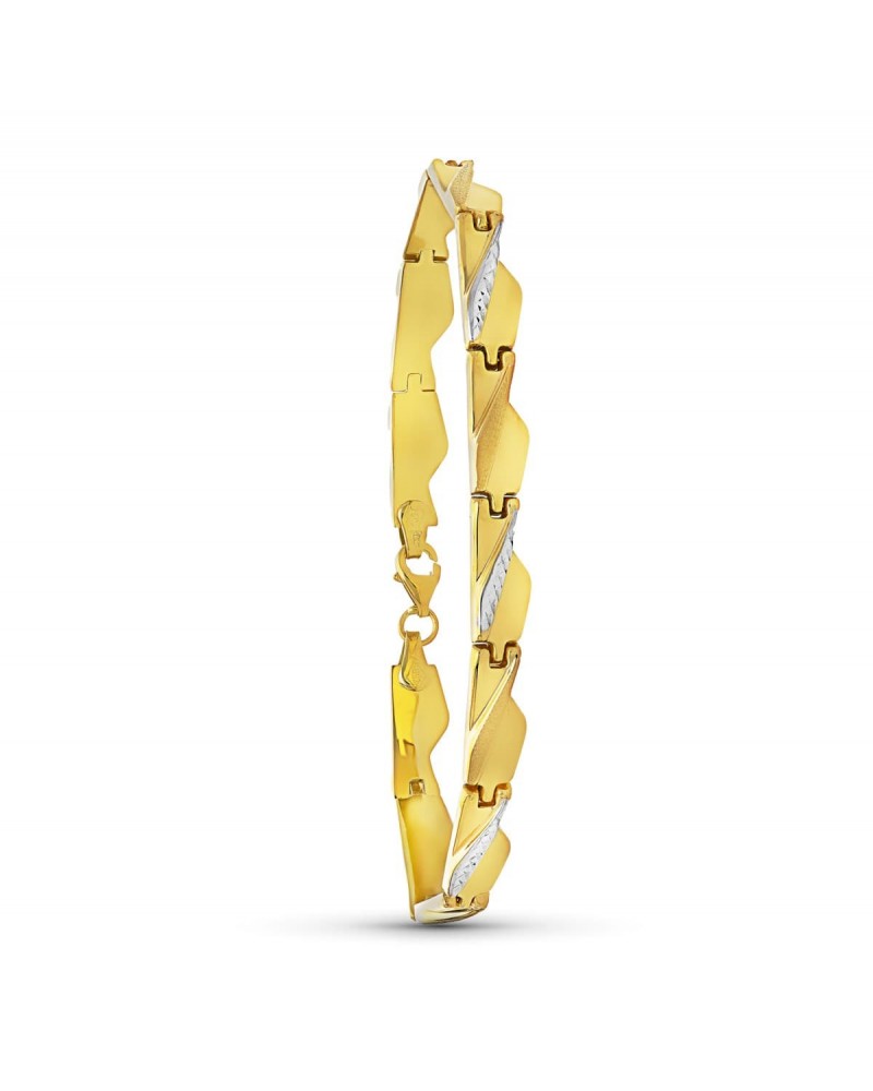 Pulsera oro 18k bicolor eslabones estampados 7,8g